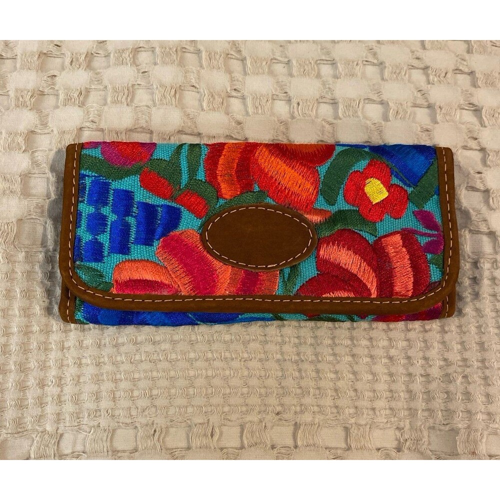 Mexican Handcrafted Wallet Clutch Trifold‎ Embroidered Purse 4 Credit Card Slots
